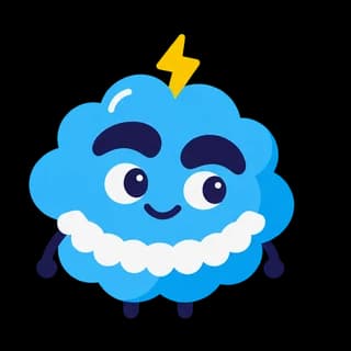 Kai, a dramatic blue cloud coach with a lightning cowlick